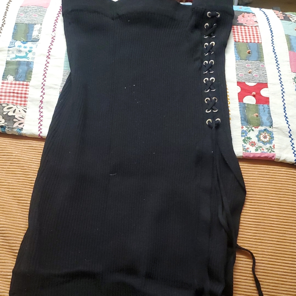 Cider Black Lace-Up Maxi Skirt